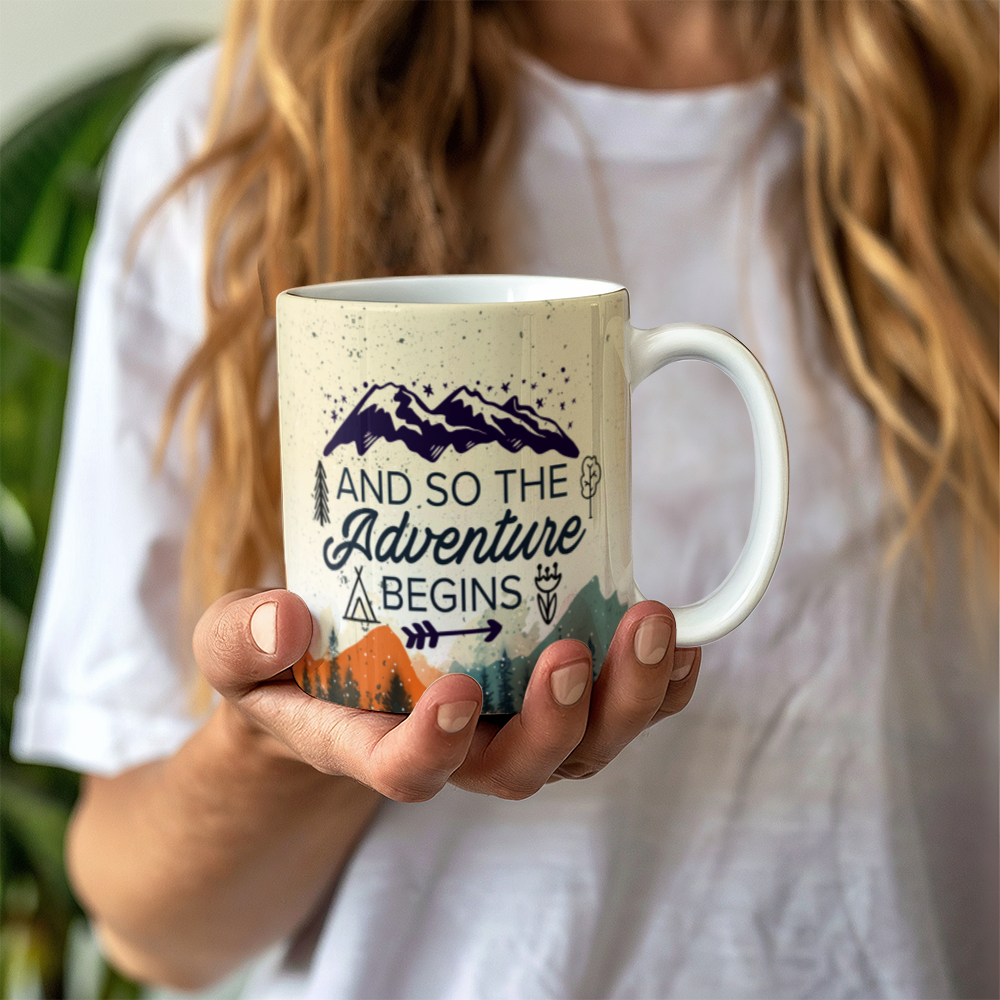 White Ceramic Mug 11oz Design, Adventure