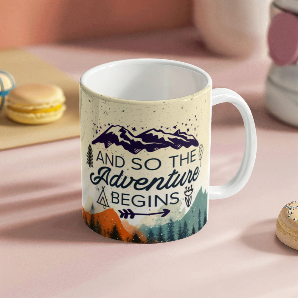 White Ceramic Mug 11oz Design, Adventure