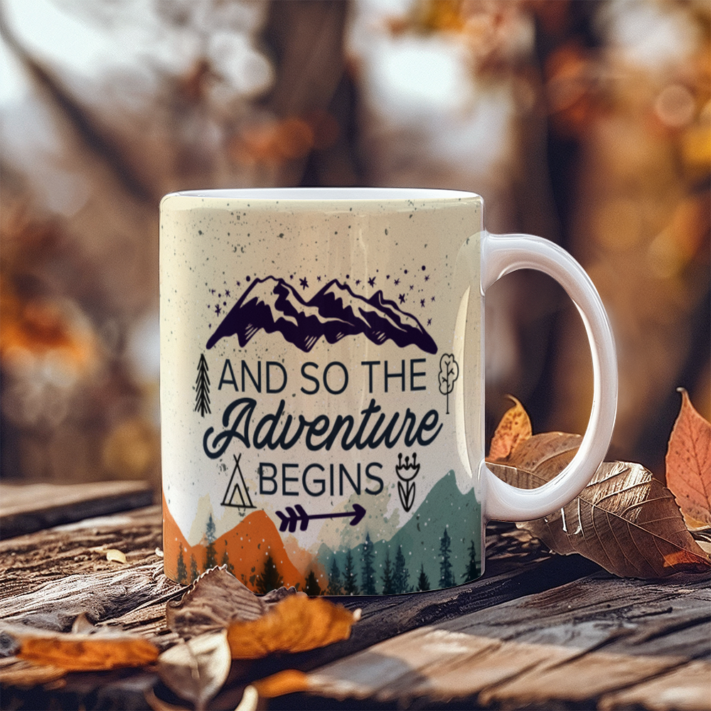 White Ceramic Mug 11oz Design, Adventure