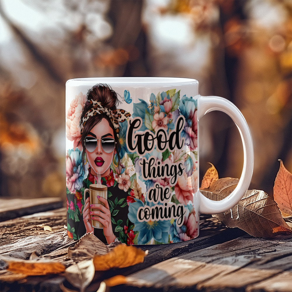 White Ceramic Mug 11oz Design-Good things are coming