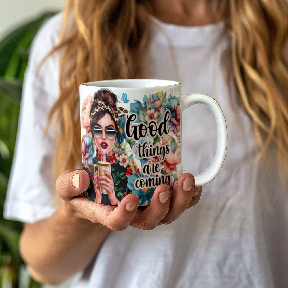 White Ceramic Mug 11oz Design-Good things are coming