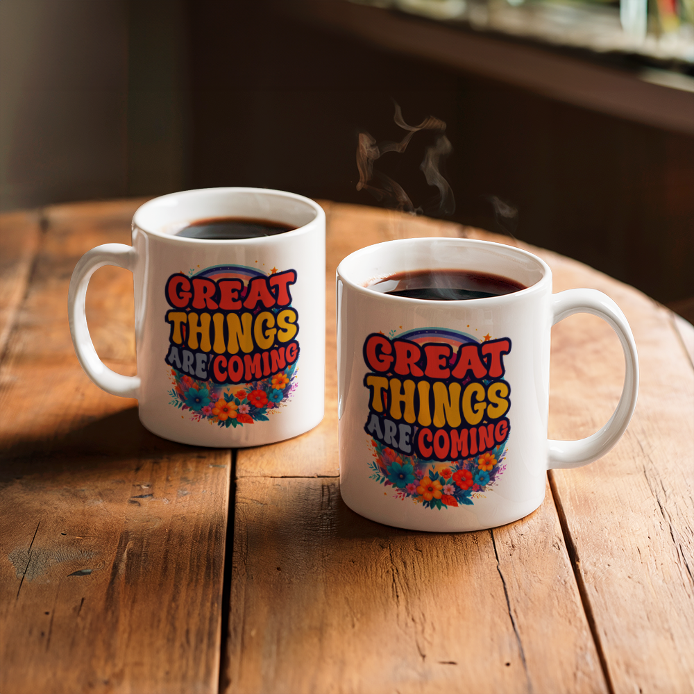 White Ceramic Mug 11oz Design - Great things are coming