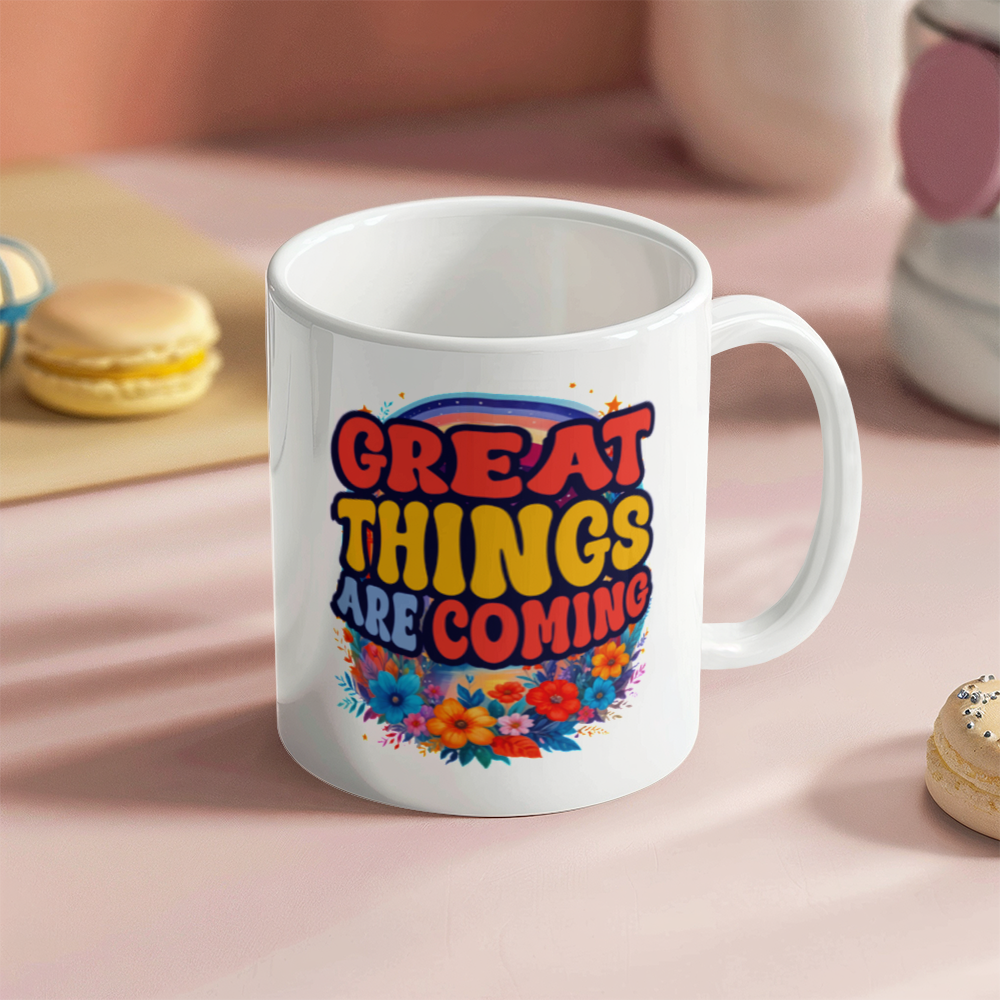 White Ceramic Mug 11oz Design - Great things are coming