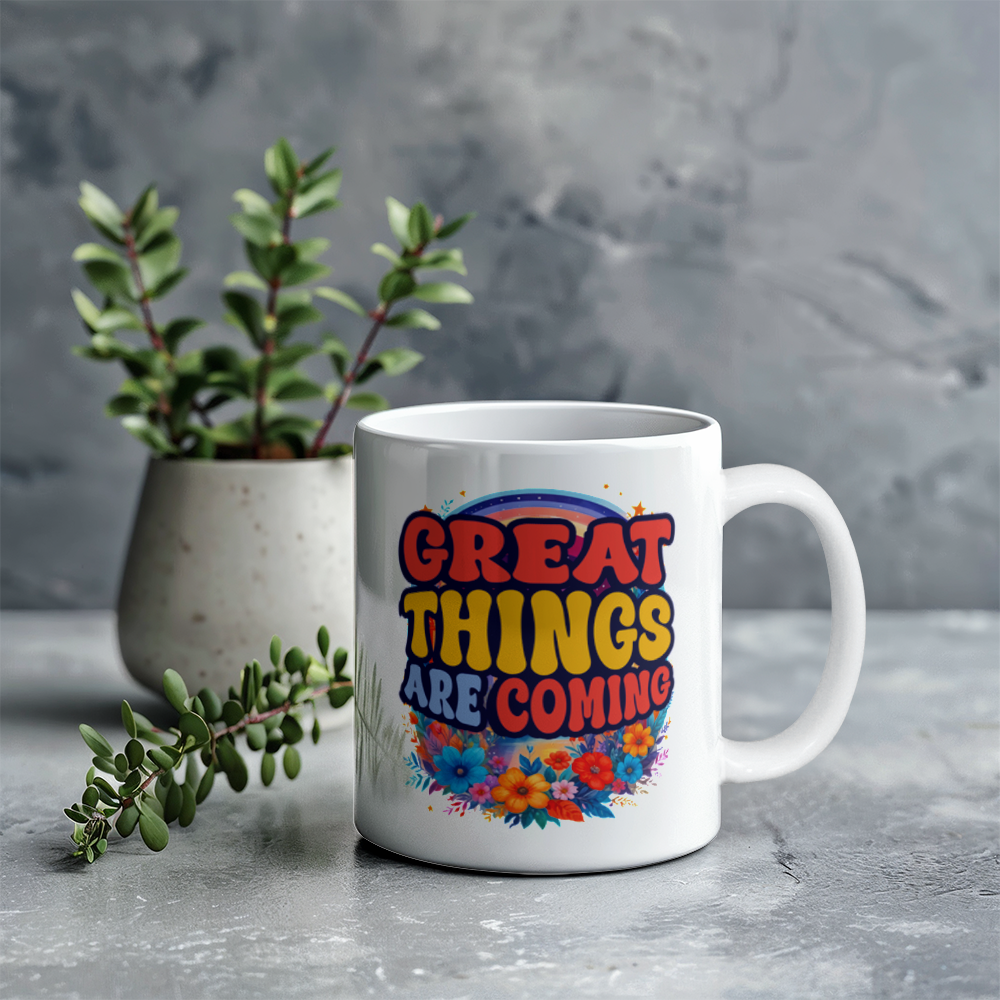 White Ceramic Mug 11oz Design - Great things are coming