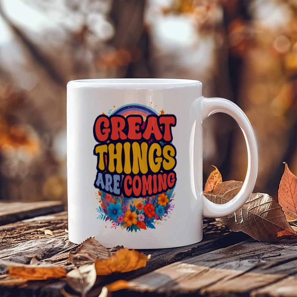 White Ceramic Mug 11oz Design - Great things are coming