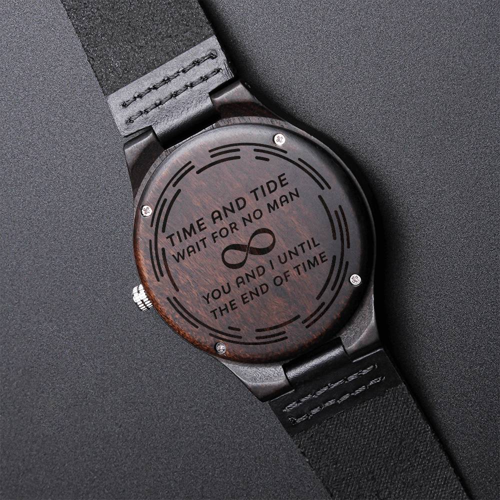 Wood Watch with Engraving - Time and tide