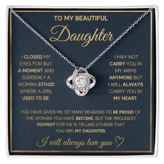 To My Beautiful Daughter Love Knot Necklace