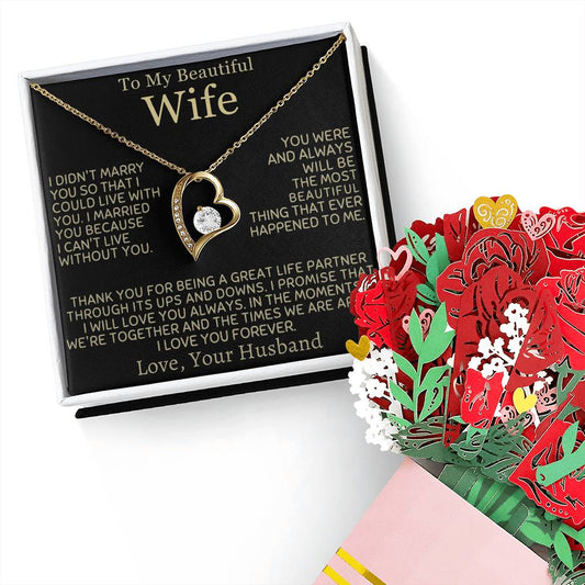 To My Beautiful Wife - Forever Love Necklace and Sweetest Devotion Bouquet Set