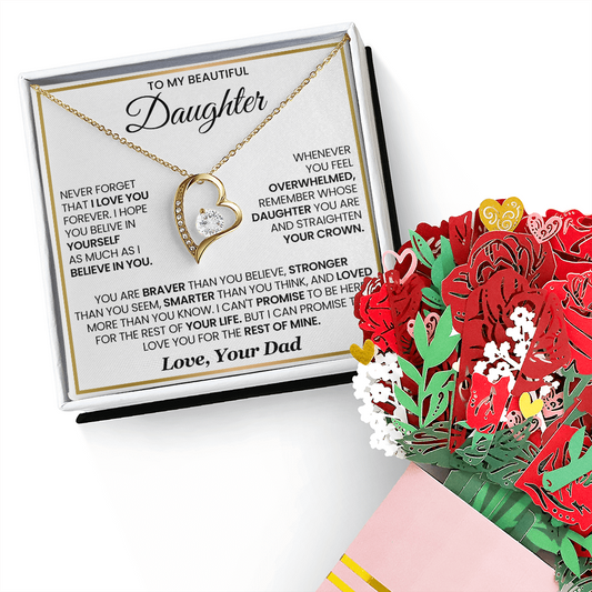 To My Beautiful Daughter Forever Love Necklace & Sweetest Devotion Flower Bouquet Set