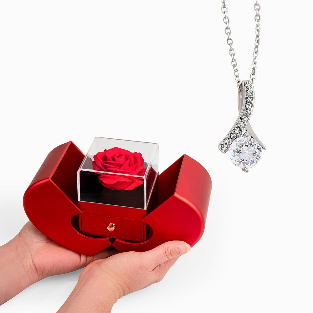 Alluring Beauty Necklace and Red Heart Rose Box gift set