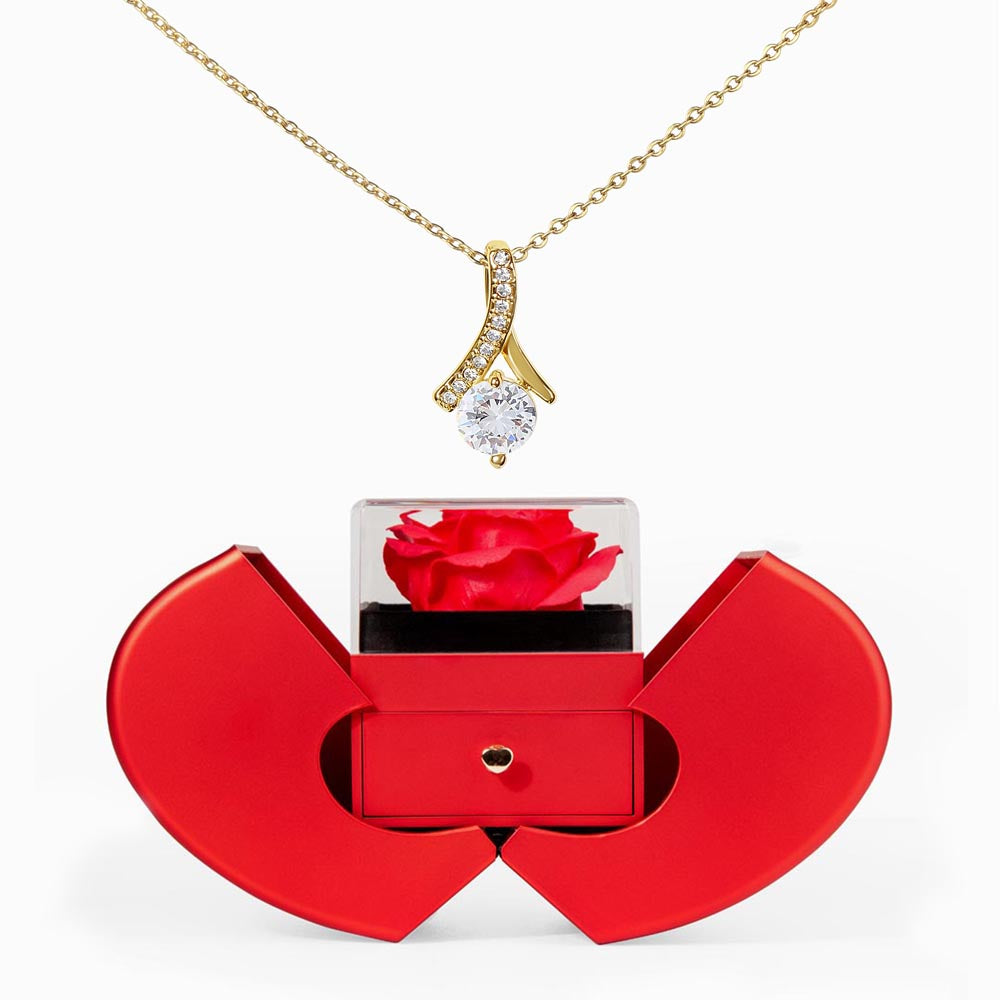 Alluring Beauty Necklace and Red Heart Rose Box gift set