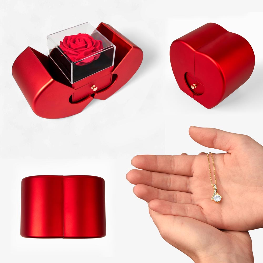 Alluring Beauty Necklace and Red Heart Rose Box gift set